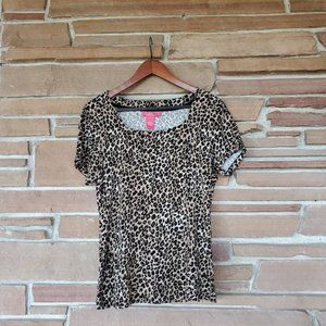 Catherine Malandrino Size L Leopard Print Square Neck T-Shirt